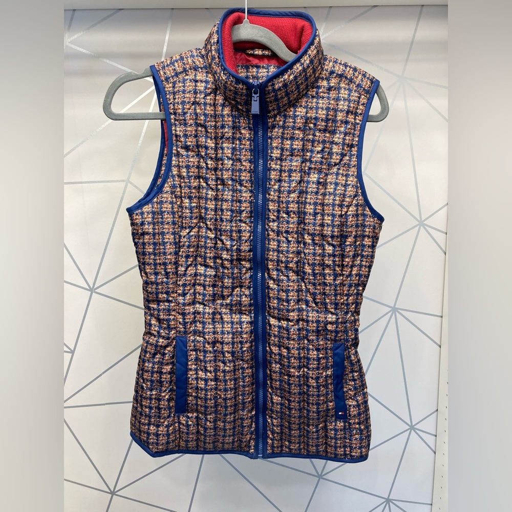 Tommy Hilfiger Puffer Vest Women Small Multicolor Patterned Zip Polyester Down.